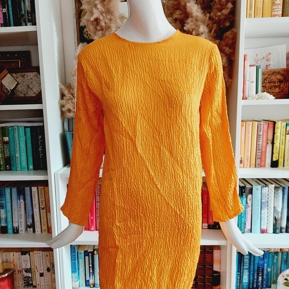 Topshop Premium Plisse Tie Back Orange Yellow Midi Summer Dress P1292 - Picture 4 of 12